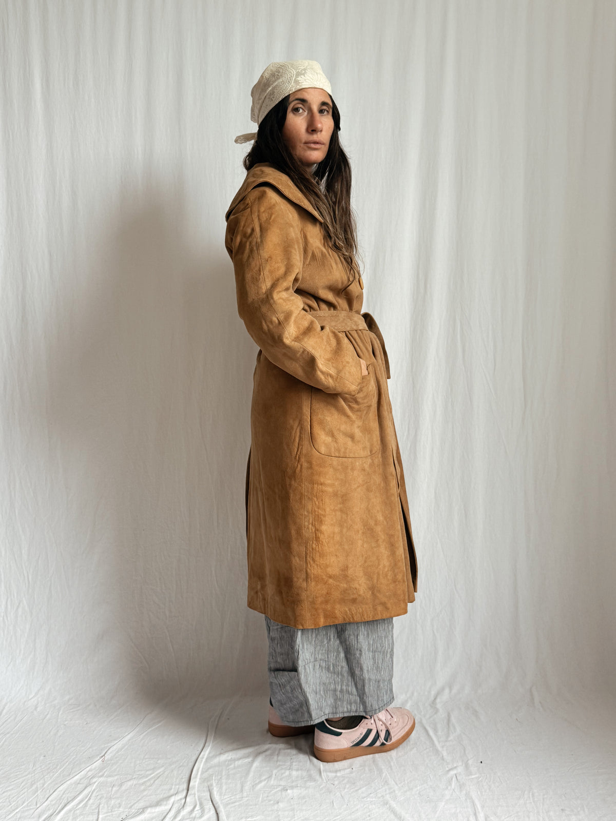 Long suede trench