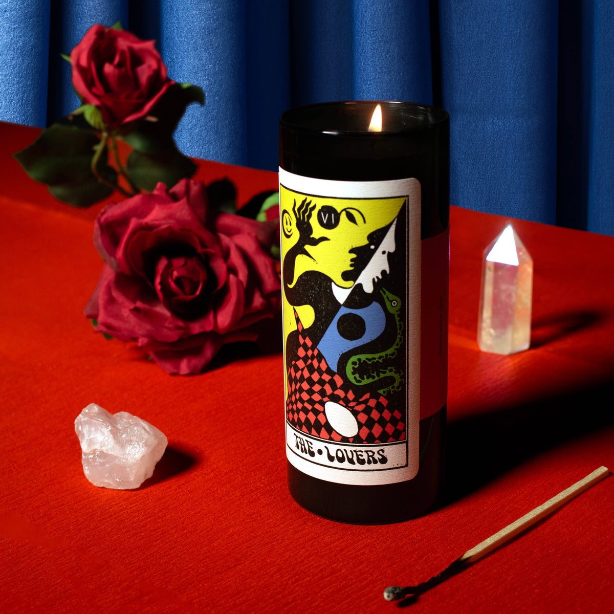 Tarot Candle, Lovers - 6" Tall & 60 Hr Burn, Orange & Moss
