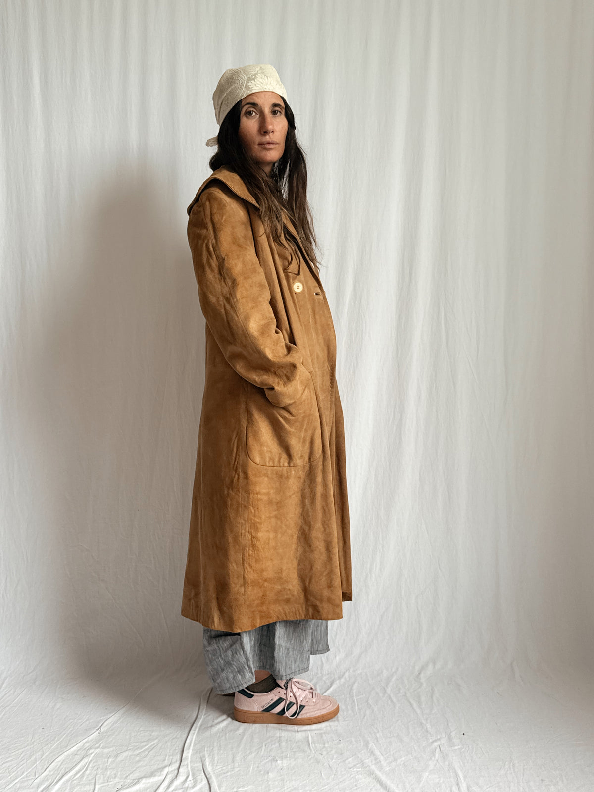 Long suede trench