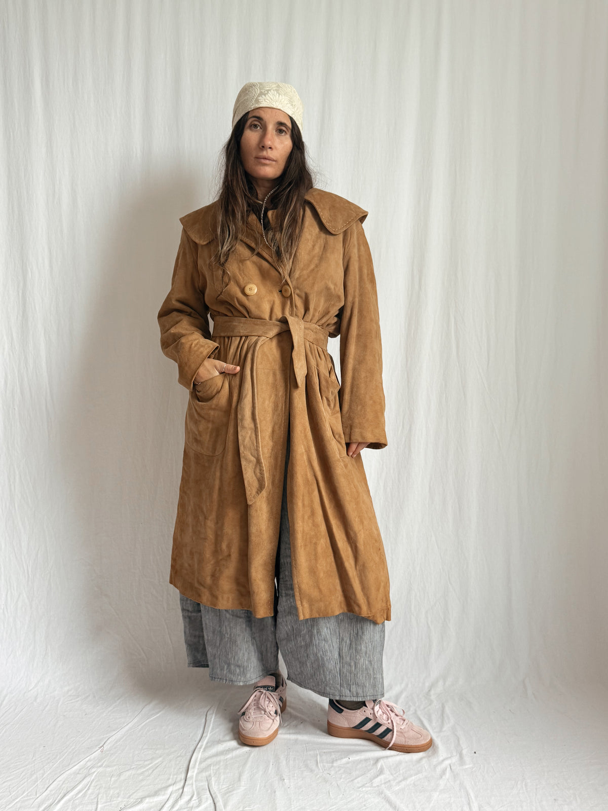 Long suede trench