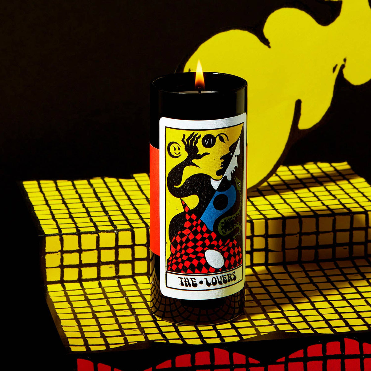 Tarot Candle, Lovers - 6" Tall & 60 Hr Burn, Orange & Moss