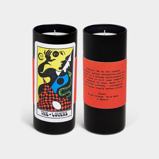 Tarot Candle, Lovers - 6" Tall & 60 Hr Burn, Orange & Moss