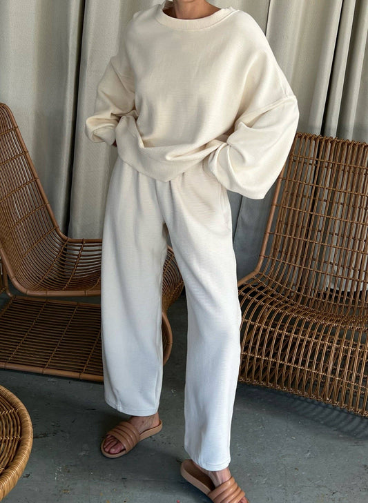 Margot Rippled Cotton Cropped Sweatshirt: Cream / O/S